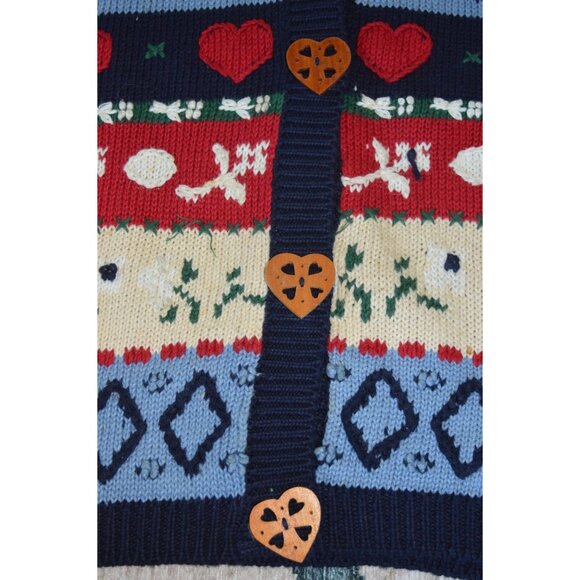 Vintage 90s Eagle's Eye Knit Sweater Vest Teacher Core Blue Red Hearts Size M - Picture 8 of 11
